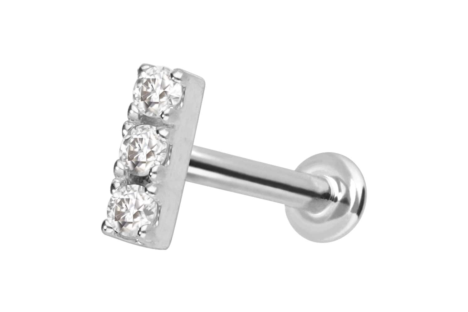 14 Karat Gold Labret Piercing mit Innengewinde MOISSANIT-BALKEN